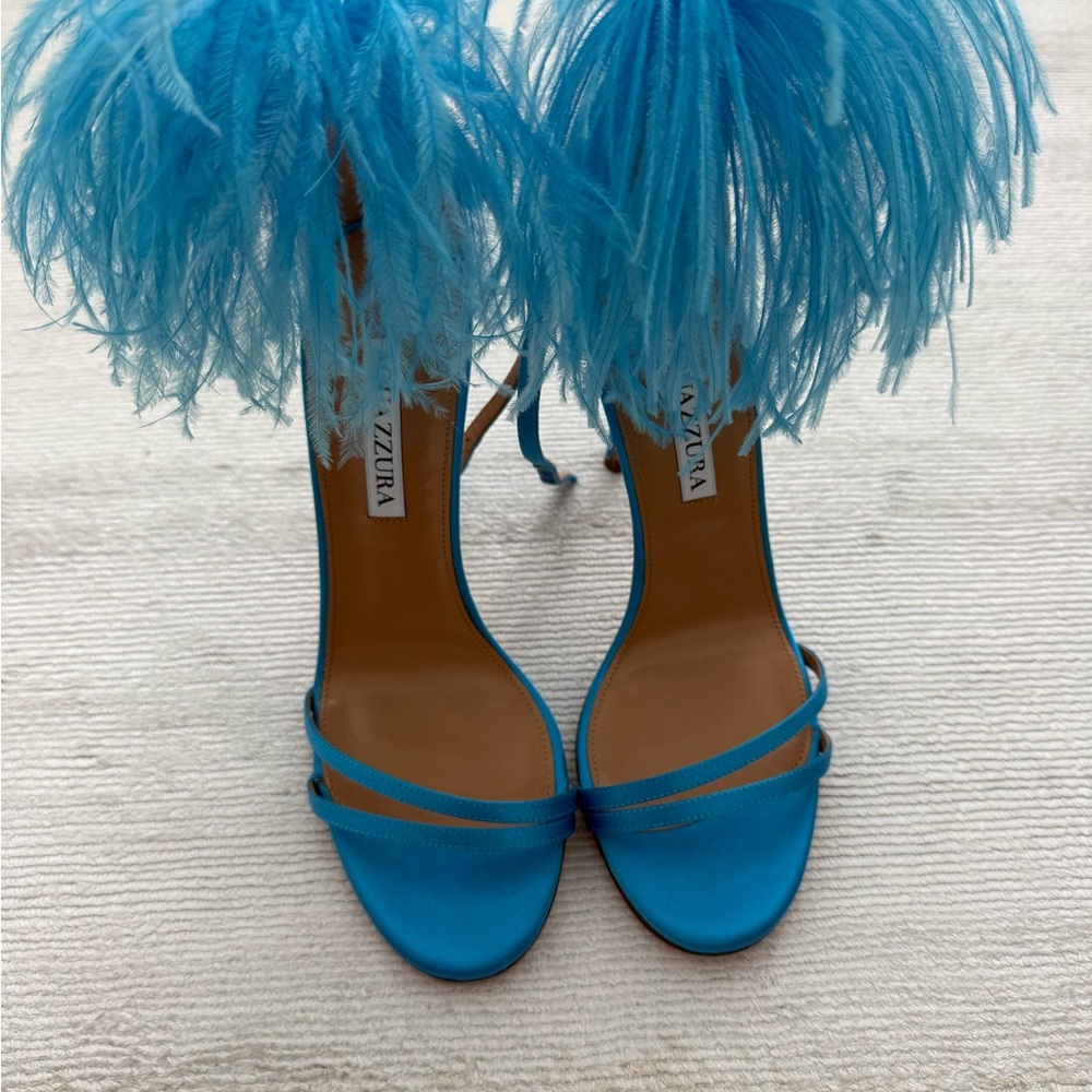 Aquazzura Blue Feathered Heels